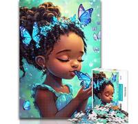 Puzzles for Teenagers Butterfly African Girl 1000 Pieces Jigsaw Puzzle for Adults& Teens,Family Entertainment Toys Is Ideal As A Gift for The Whole Family 26x38cm