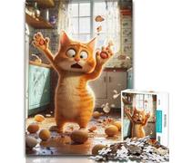 Puzzles for Teenagers Cat Beating Eggs Jigsaw Puzzles 1000 Pieces for Adults Teens,Unique Birthday And Gifts for for Age 14 26x38cm