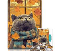 Puzzles for Teenagers Cat in Autumn Jigsaw Puzzles for Adults 1000 Piece,Toys Educational Games Stress Relieving Unique Home Decor And Gifts 26x38cm