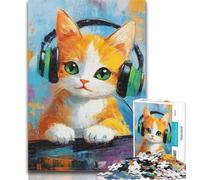 Puzzles for Teenagers Cat Listening to Music Jigsaw Puzzles for Adults,Educational Games Home Decoration Deal As Gifts for The Whole Family 50x75cm