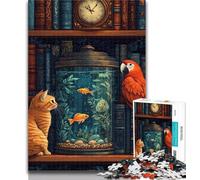 Puzzles for Teenagers Cat on The Bookshelf 1000 Piece Jigsaw Puzzles for Teenagers,is Ideal As A Gift for The Whole Family Suitable for And 14 26x38cm