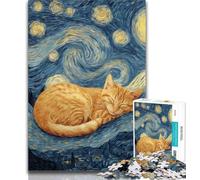 Puzzles for Teenagers Cat Under The Stars 1000 Piece Jigsaw Puzzles for Teenagers,Fully Interlocking & Randomly Shaped Pieces 26x38cm