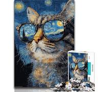 Puzzles for Teenagers Cat Wearing Glasses Jigsaw Puzzles for Adults 1000,Toys Educational Games Stress Relieving Wishlist with Santa Claus (50x75cm)