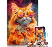 Puzzles for Teenagers Cat Wearing Glasses Jigsaw Puzzles for Teenagers 1000,Toys Educational Games Stress Relieving Wishlist with Santa Claus 26x38cm