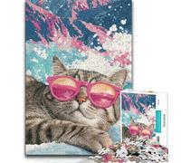 Puzzles for Teenagers Cat Wearing Sunglasses 1000 Piece Jigsaw Puzzles for Teenagers,is Ideal As A Gift for The Whole Family Suitable for And 14 (26x38cm)
