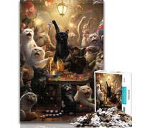 Puzzles for Teenagers Cats Party Jigsaw Puzzles 1000 Pieces for Adults Teens,Family Game Stress Reliever Difficult Challenge Secret Santa Gifts 50x75cm