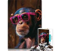 Puzzles for Teenagers Chimpanzee Wearing Glasses Jigsaw Puzzles 1000 Pieces for Adults Teens,Toys Educational Games Stress Relieving Artists Collection, Fine Art 26x38cm