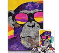 Puzzles for Teenagers Chimpanzee Wearing Glasses Jigsaws Puzzles 1000 Pieces for Teenagers Gifts,learning Educational Toys Unique Home Decor And Gifts 26x38cm