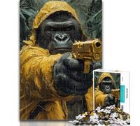 Puzzles for Teenagers Chimpanzee with Gun 1000 Piece Jigsaw Puzzles for Teenagers,Challenging Game for The Whole for Women, Gifts for Men 50x75cm