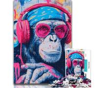 Puzzles for Teenagers Chimpanzee with Headphones Jigsaw Puzzles for Adults 1000,Toys Educational Games Stress Relieving Wishlist with Santa Claus 26x38cm