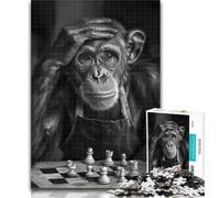Puzzles for Teenagers Chimpanzees Playing Chess Jigsaw Puzzles for Adults 1000 Piece,with Matching Poster And Trivia Sheet for Age 14 50x75cm