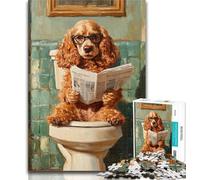 Puzzles for Teenagers Cocker Spaniel Sitting Toilet Adult Jigsaw Puzzles 1000 Pieces,Family Game Stress Reliever Difficult Challenge Secret Santa Gifts 50x75cm