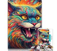 Puzzles for Teenagers Colorful Art Psychedelic Cat Jigsaw Puzzle 1000 Pieces for Adults,Family Game Stress Reliever Difficult Challenge Great Gifts And Toys 75x50cm