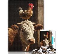Puzzles for Teenagers Cow's Head with Cock Puzzles for Adults 1000 Pieces,Educational Game for Birthday, Chrismas for And 14 Years Old 26x38cm