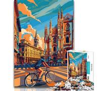 Puzzles for Teenagers Cycling in Milan 1000 Piece Jigsaw Puzzle for Adults And Teenagers,Secret Santa Gifts for And Age 14 75x50cm