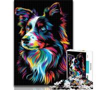 Puzzles for Teenagers DJ Neon Border Collie Jigsaw Puzzles for Adults 1000 Piece,with Matching Poster And Trivia Sheet for Age 14 26x38cm