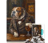Puzzles for Teenagers English Bulldog Drinking Puzzles 1000 Pieces for Adults,Artistic Wall Decor & Birthday Gift Idea for Friends, Home Office 50x75cm