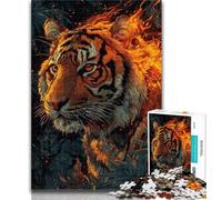 Puzzles for Teenagers Flame Tiger Adult Jigsaw Puzzles 1000 Pieces,Toys Educational Games Stress Relieving Wall Decoration 26x38cm
