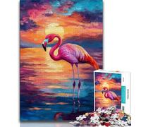 Puzzles for Teenagers Flamingo by Water Sunset 1000 Piece Jigsaw Puzzles for Adults,gifts for Friends And Family for Age 14 Years Up (26x38cm)