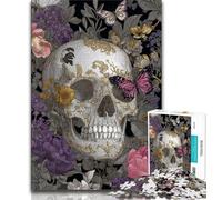Puzzles for Teenagers Flower Skull 1000 Piece Jigsaw Puzzles for Adults & Teens,Educational Games Home Decoration Deal As Gifts for The Whole Family (26x38cm)