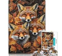 Puzzles for Teenagers Fox And Fallen Leaves Puzzles for Adults 1000 Pieces,Toys Educational Games Stress Relieving Enhance Love between Couples 26x38cm