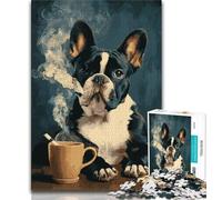 Puzzles for Teenagers French Bulldog Drinking Coffee 1000 Piece Jigsaw Puzzle for Adults And Teenagers,Secret Santa Gifts for And Age 14 (50x75cm)