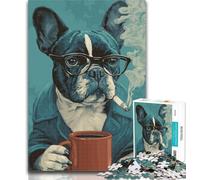 Puzzles for Teenagers French Bulldog Drinking Coffee 1000 Piece Jigsaw Puzzle for Adults And Teenagers,Secret Santa Gifts for And Age 14 75x50cm