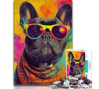 Puzzles for Teenagers French Bulldog Wearing Glasses Adult Jigsaw Puzzles 1000 Pieces,Family Game Stress Reliever Difficult Challenge Secret Santa Gifts (26x38cm)