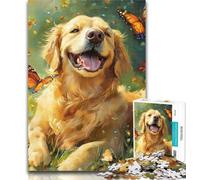 Puzzles for Teenagers Golden Retriever Butterfly 1000 Piece Jigsaw Puzzles for Teenagers,Challenging Game for The Whole for Women, Gifts for Men 26x38cm
