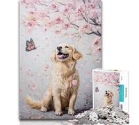Puzzles for Teenagers Golden Retriever Under The Cherry Tree Adult Jigsaws 1000 Pieces Difficult,Challenging Game And Family Play Secret Santa Gifts 26x38cm