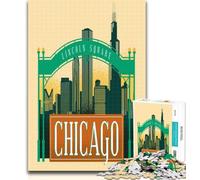 Puzzles for Teenagers Lincoln Square Chicago Puzzles 1000 Pieces for Adults,Challenging Game Toys for Is Ideal As A Gift for The Whole Family 26x38cm