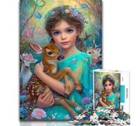Puzzles for Teenagers Little Girl And Baby Deer 1000 Piece Jigsaw Puzzles for Adults & Teens,Educational Games Home Decoration Deal As Gifts for The Whole Family 26x38cm