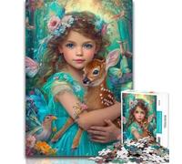 Puzzles for Teenagers Little Girl And Baby Deer 1000 Piece Jigsaw Puzzles for Teenagers,Toys Educational Games Stress Relieving Wall Decoration 26x38cm