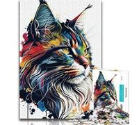 Puzzles for Teenagers Maine Coon Cat Pop Art 1000 Piece Jigsaw Puzzle for Adults And Teenagers,Secret Santa Gifts for And Age 14 (50x75cm)