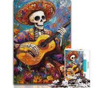 Puzzles for Teenagers Mexican Skeleton Playing Guitar Jigsaw Puzzles for Adults,Challenging Game Toys for Is Ideal As A Gift for The Whole Family (26x38cm)