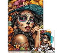 Puzzles for Teenagers Mexican Skull Girls Jigsaw Puzzles for Teenagers 1000,Stress Reliever Difficult Challenge Enhance Love between Couples 26x38cm