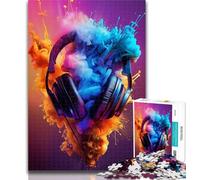Puzzles for Teenagers Modern Colorful Splash Headphones Jigsaw Puzzles for Adults 1000 Piece,with Matching Poster And Trivia Sheet for Age 14 26x38cm