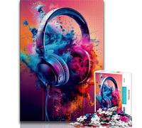 Puzzles for Teenagers Modern Colorful Splash Headphones Jigsaw Puzzles for Adults 1000 Piece,with Matching Poster And Trivia Sheet for Age 14 (26x38cm)