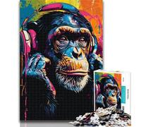 Puzzles for Teenagers Monkey Listening to Music 1000 Piece Jigsaw Puzzles for Teenagers,Diy Modern Wall Art Unique Gift Home Decor 50x75cm