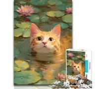 Puzzles for Teenagers Orange Cat in The River Jigsaw Puzzle 1000 Pieces for Adults,Family Game Stress Reliever Difficult Challenge Great Gifts And Toys 75x50cm