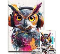 Puzzles for Teenagers Owl with Headphones Adult Jigsaws 1000 Pieces Difficult,Challenging Game And Family Play Secret Santa Gifts 50x75cm