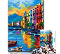 Puzzles for Teenagers Painting of Napoli Italy Waterfront 1000 Pieces Jigsaw Puzzles for Adults And Teens,for Home Decoration for Age 14 Years Up 26x38cm