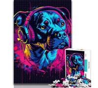 Puzzles for Teenagers Pit Bull with Headphones Puzzles for Adults 1000 Pieces,Toys Educational Games Stress Relieving Enhance Love between Couples 26x38cm