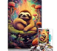 Puzzles for Teenagers Psychedelic Mushroom Sloths Jigsaws Puzzles 1000 Pieces for Teenagers Gifts,learning Educational Toys Unique Home Decor And Gifts 26x38cm