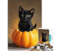 Puzzles for Teenagers Pumpkin Black Cat 1000 Piece Jigsaw Puzzles for Teenagers,is Ideal As A Gift for The Whole Family Suitable for And 14 26x38cm