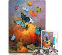 Puzzles for Teenagers Pumpkins And Blue Butterflies Jigsaw Puzzles for Adults,Challenging Game Toys for Is Ideal As A Gift for The Whole Family 50x75cm