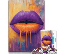 Puzzles for Teenagers Purple Lips 1000 Piece Jigsaw Puzzles for Teenagers,Fully Interlocking & Randomly Shaped Pieces 50x75cm