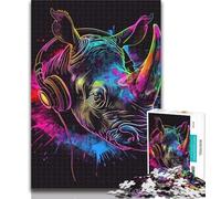 Puzzles for Teenagers Rhino with Headphones 1000 Piece Jigsaw Puzzles for Teenagers,Toys Educational Games Stress Relieving Wall Decoration 50x75cm