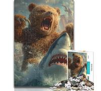 Puzzles for Teenagers Shark And Teddy Bear 1000 Pieces Jigsaw Puzzles for Adults And Teens,for Home Decoration for Age 14 Years Up 26x38cm