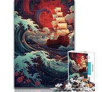 Puzzles for Teenagers Ship Sailing on Wave Jigsaw Puzzles for Adults 1000 Piece,with Matching Poster And Trivia Sheet for Age 14 Years Up 50x75cm
